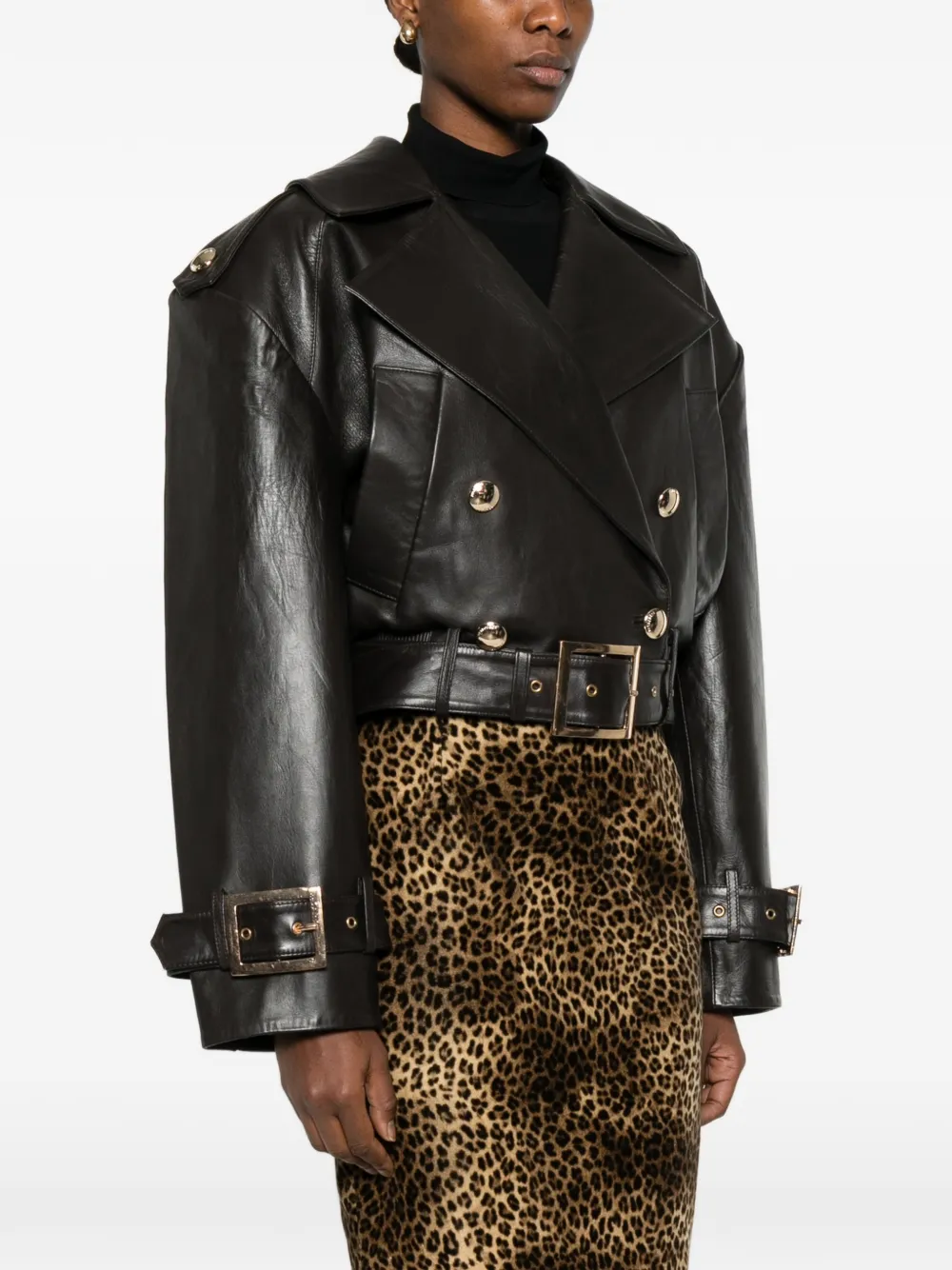 Retroféte Double-breasted Belted Jacket In Brown