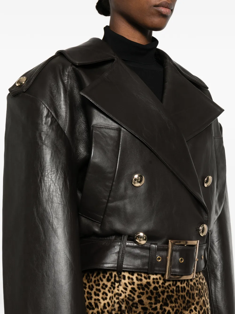 Retroféte Double-breasted Belted Jacket In Brown