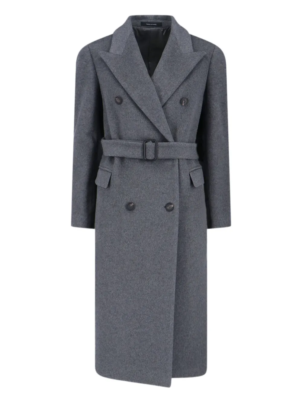 Tagliatore Tailored Grey Coat With Timeless Design In Animal Print