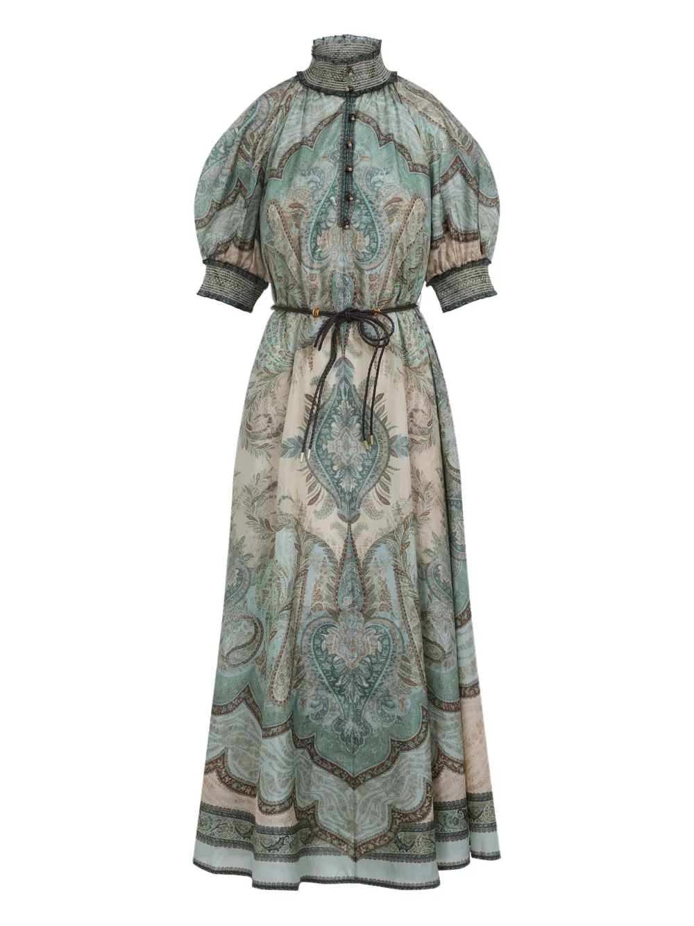 Zimmermann High-neck Paisley Silk Dress In Blue