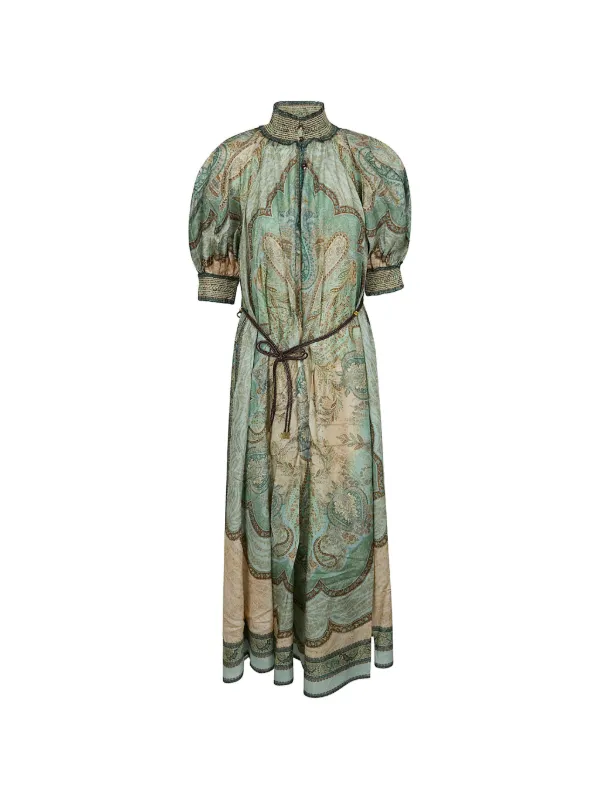 knee length dresses for ladies Zimmermann Puff Sleeve Midi Dress Juniper Brown Zebra Print Linen Size –  Celebrity Owned