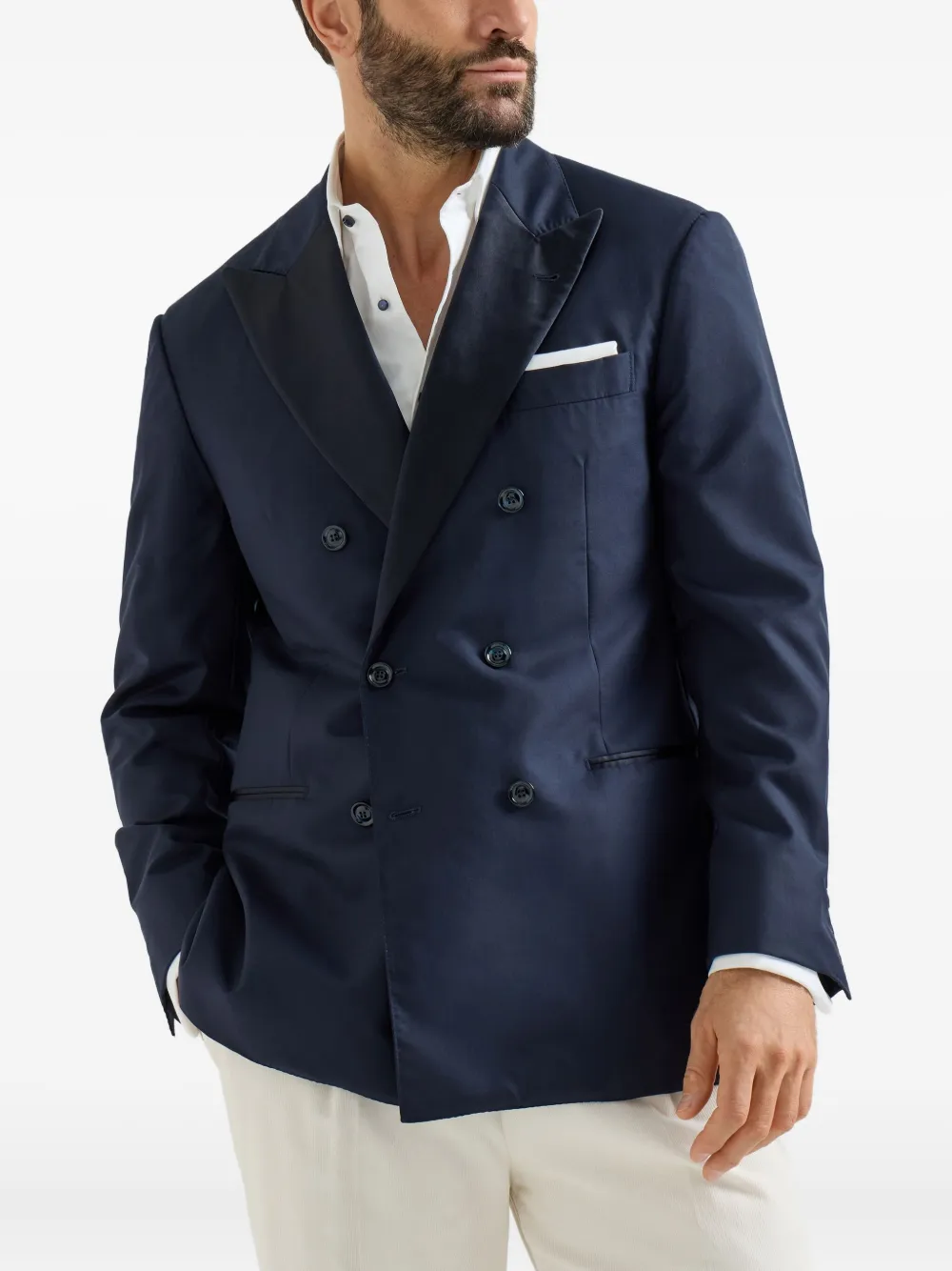 Brunello Cucinelli Tuxedo jack met dubbele rij knopen Blauw