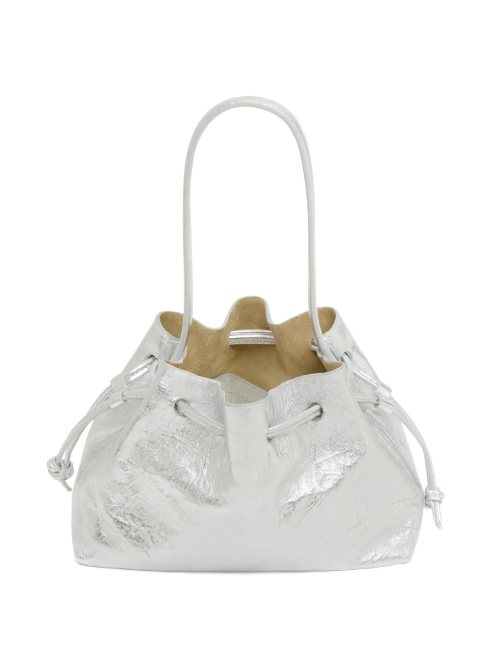 Mansur Gavriel Drawstring Pouchette Crinkle Tote Bag In Silver