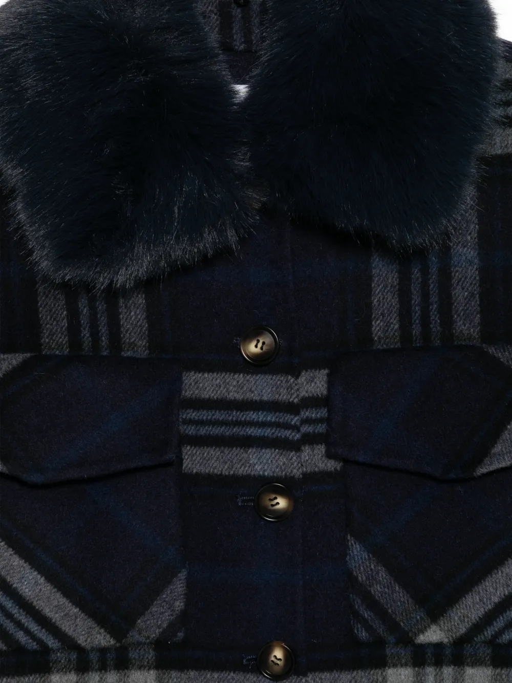 Ava Adore Faux-fur-trim Plaid Coat In Blue