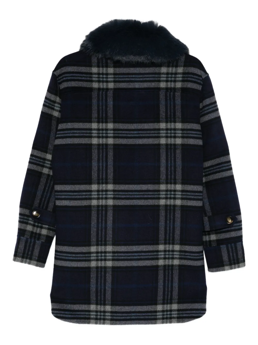 Ava Adore Faux-fur-trim Plaid Coat In Blue