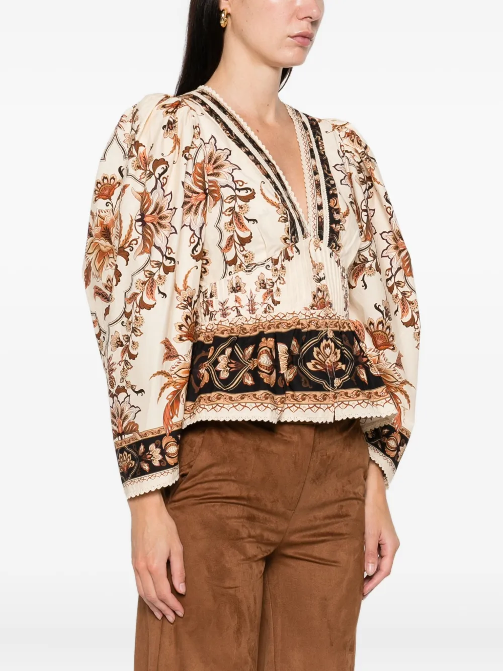 Farm Rio Floral-print Shirt In Neutral