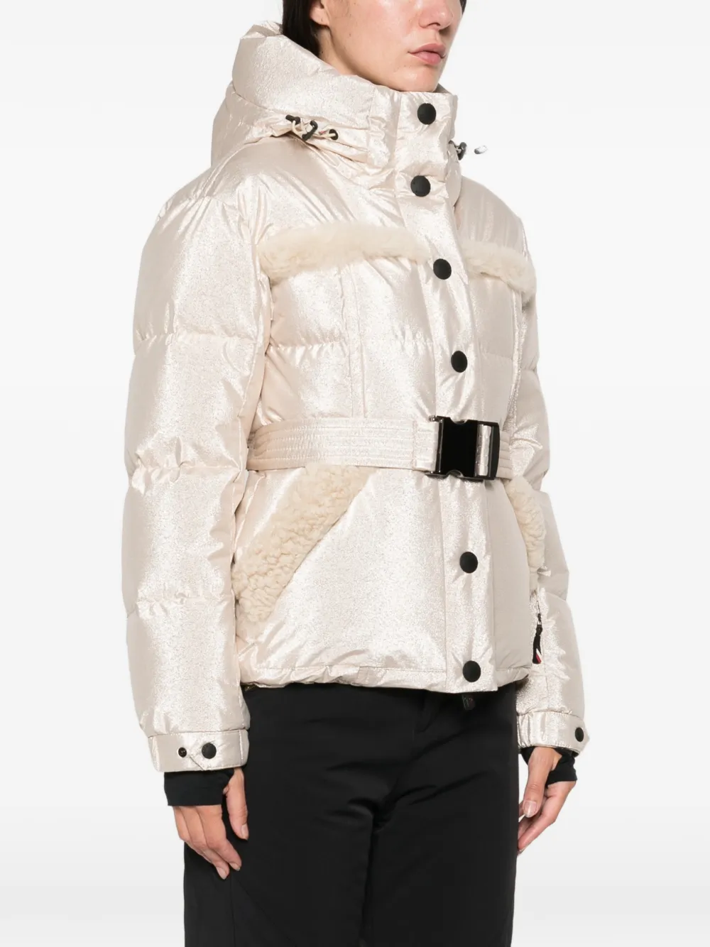 Moncler Metallic Shearling-trimmed Jacket In Neutral