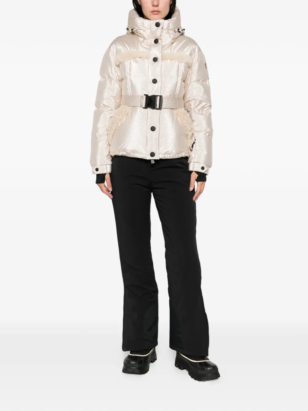 Moncler Metallic Shearling-trimmed Jacket In Neutral