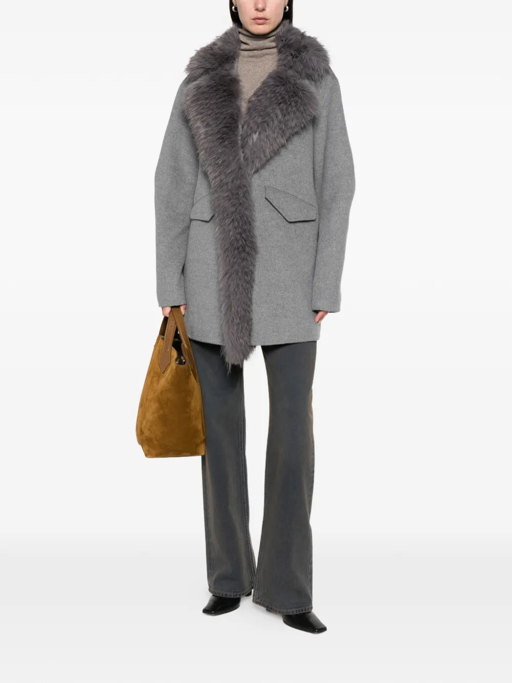 Ava Adore Pocket Long-sleeve Coat In Gray