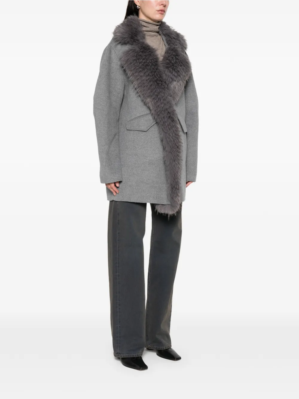 Ava Adore Pocket Long-sleeve Coat In Gray