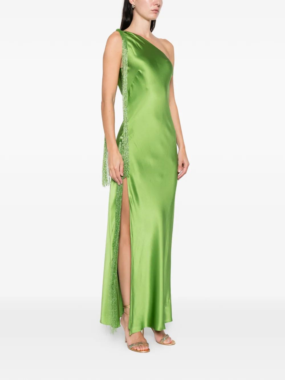 Cult Gaia Tassel One-shoulder Maxi Dress In Green