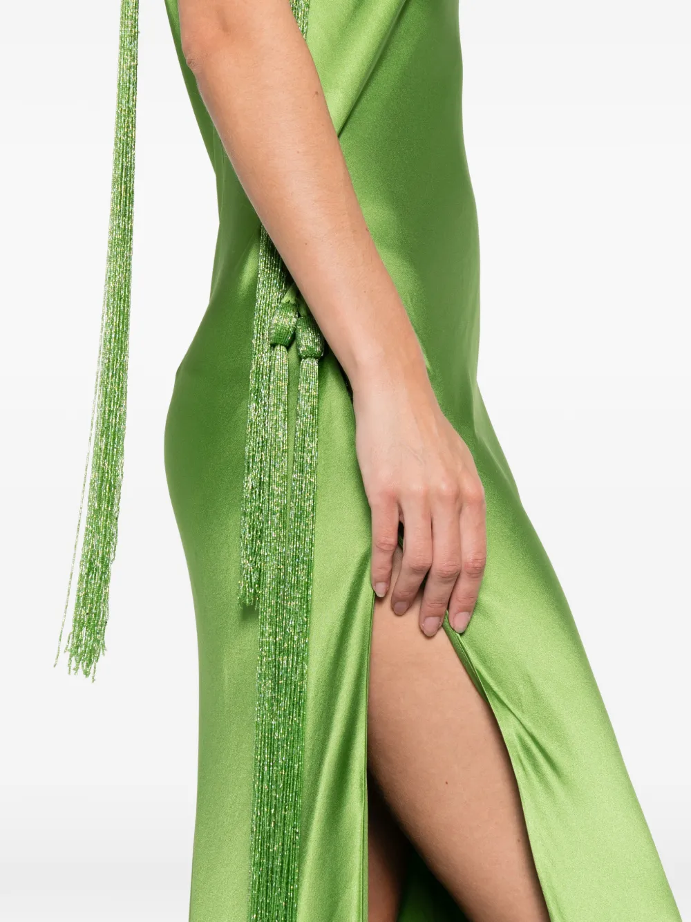 Cult Gaia Tassel One-shoulder Maxi Dress In Green