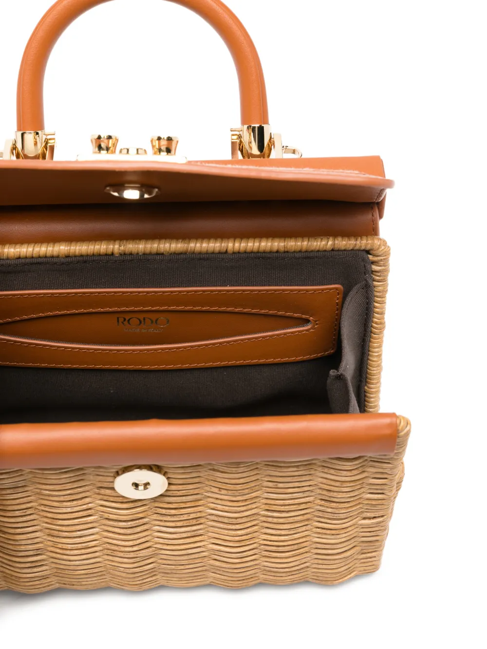 Rodo Woven Top-handle Shoulder Bag In Brown