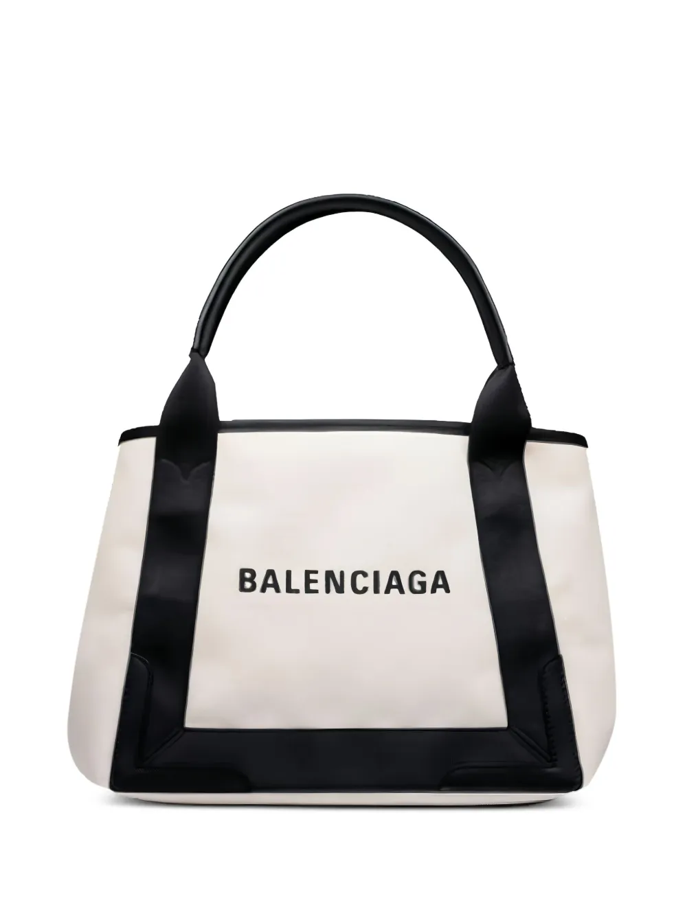 Balenciaga Small Navy Cabas Logo Tote Bag In Neutral