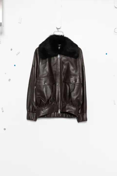 KHAITE fur-collar leather jacket
