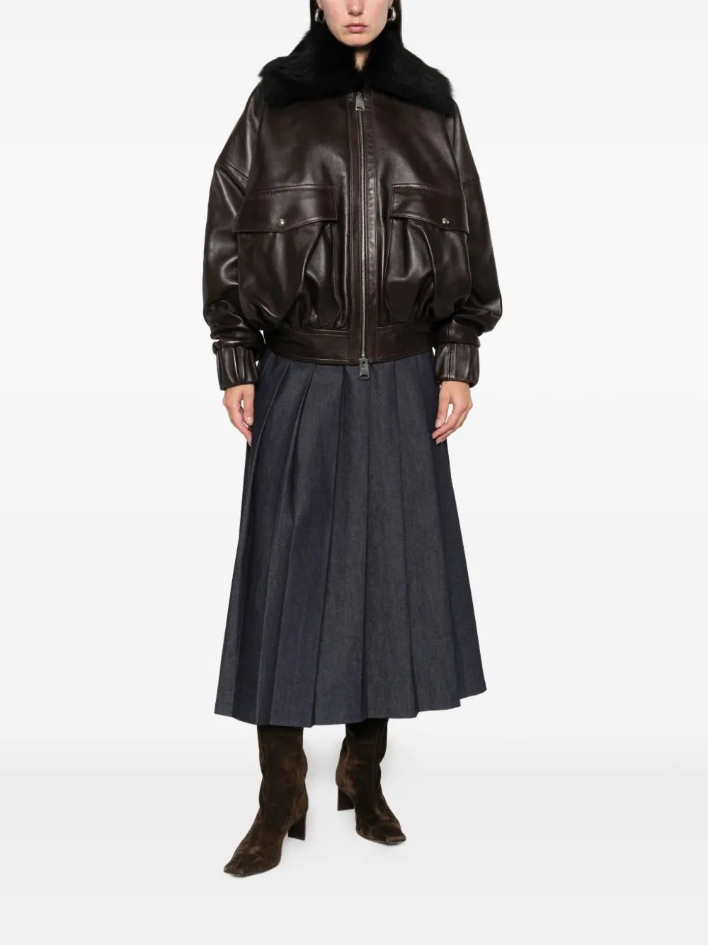 Khaite Fur-collar Leather Jacket In Brown