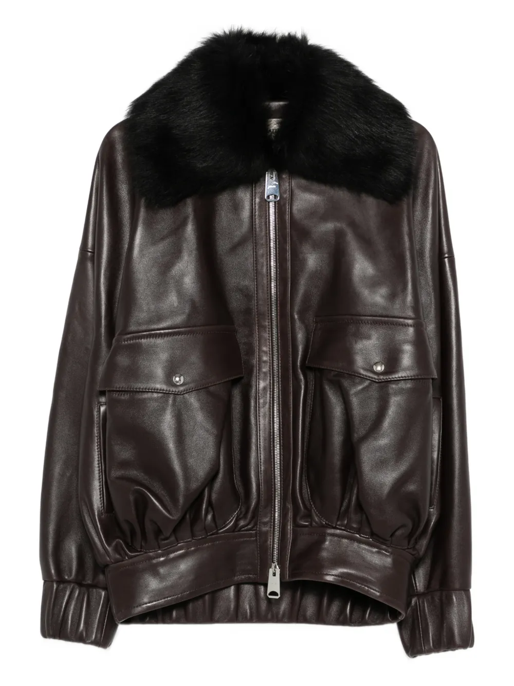 Khaite Fur-collar Leather Jacket In Brown
