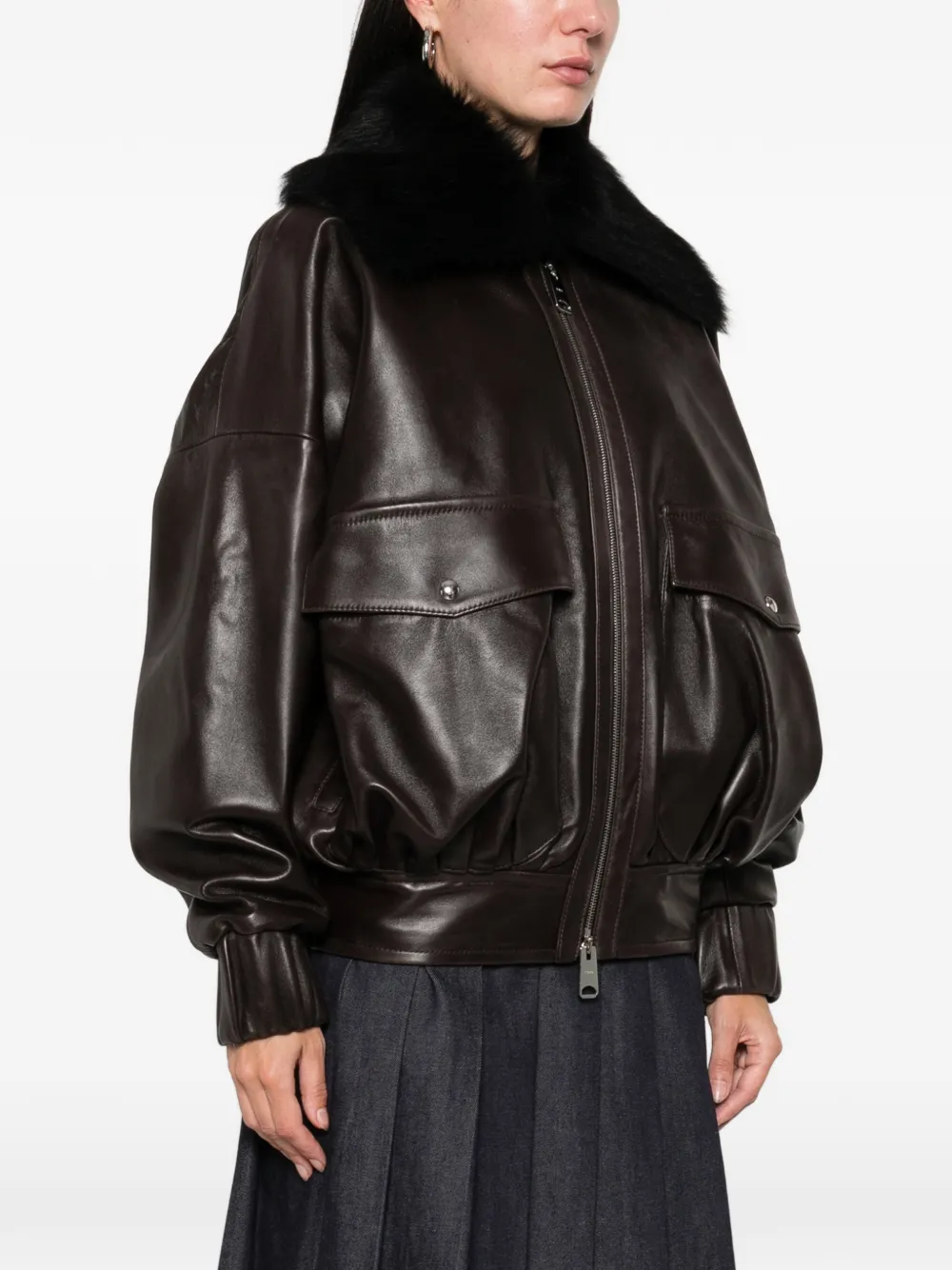 Khaite Fur-collar Leather Jacket In Brown