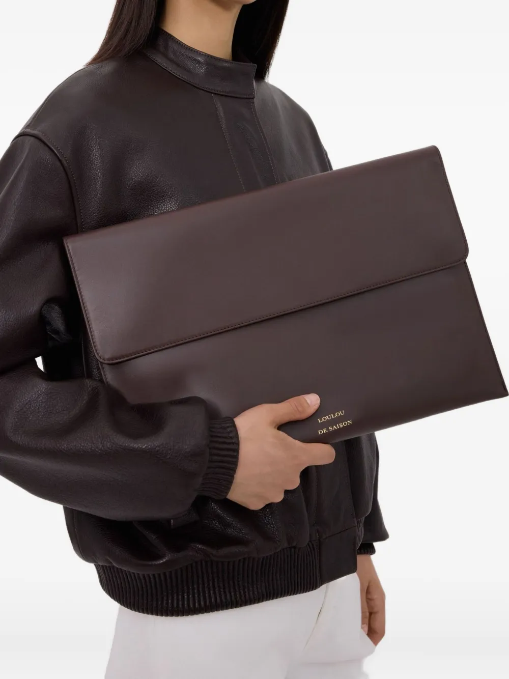 Loulou De Saison Gaia Leather Clutch Bag In Brown