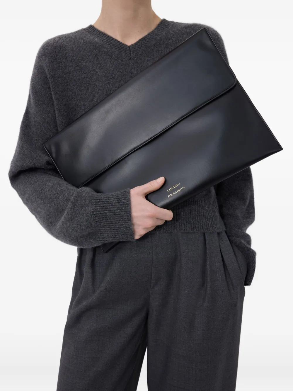 Loulou De Saison Gaia Leather Clutch Bag In Black