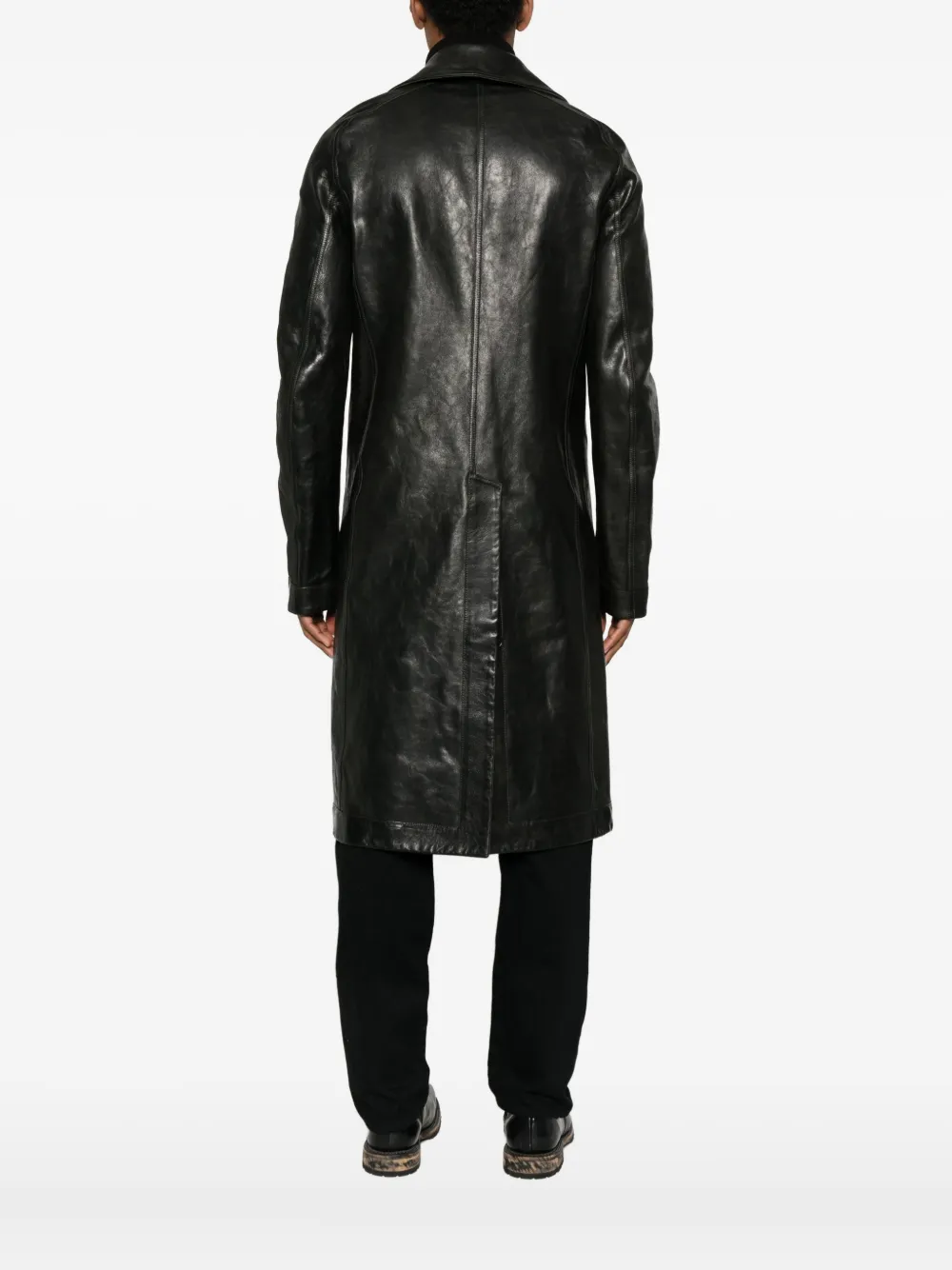 Deepti Double-breasted Leather Coat In Black