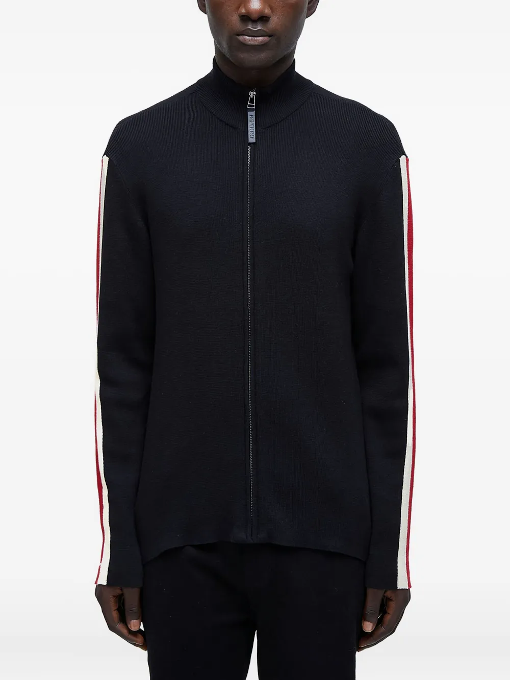 Osklen zip-up stripe-detail cardigan | Black | Image 1