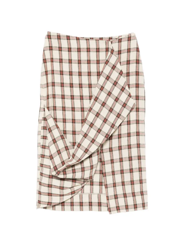 Róhe Draped Check Midi Skirt in Neutrals