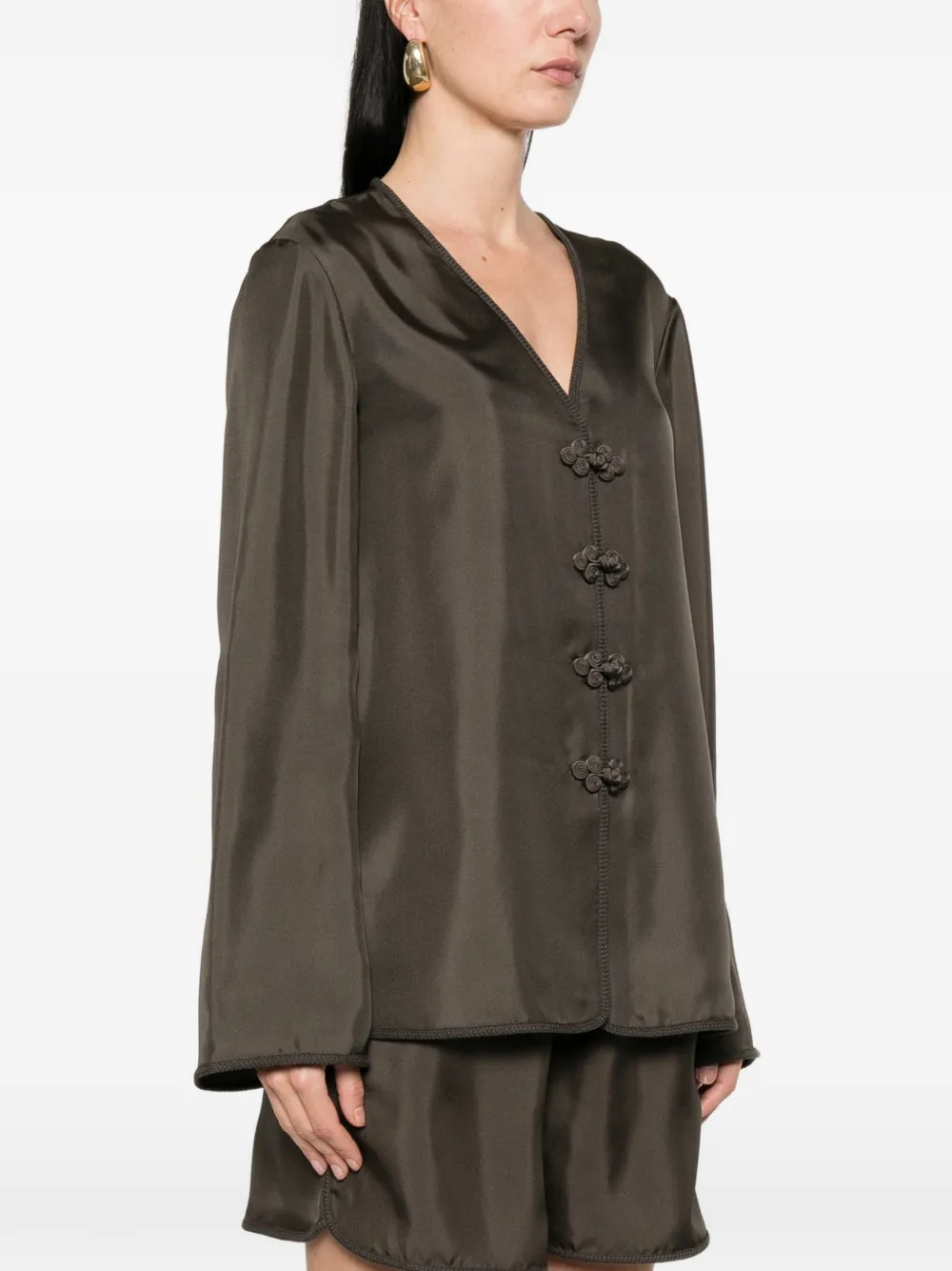  Róhe Pankou-closure Silk Blouse - Brown 
