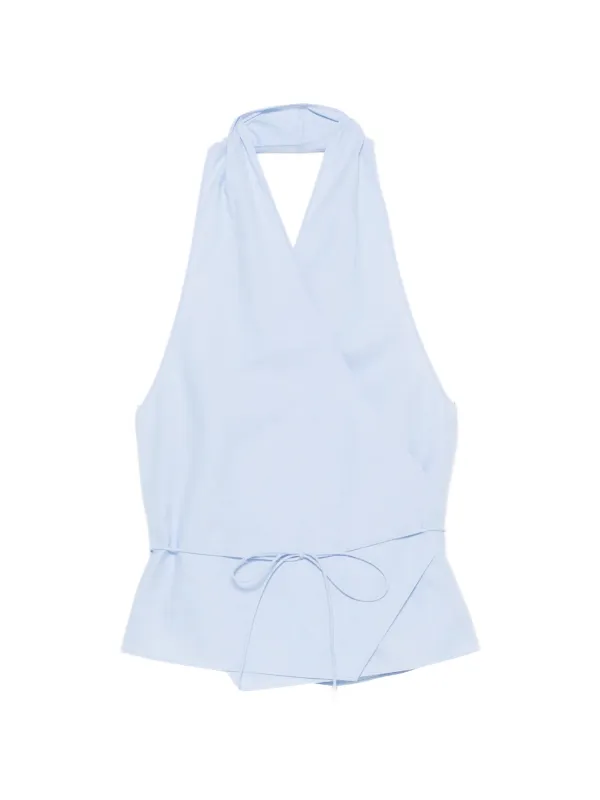 St. Agni Oxford Wrap Top in Blue