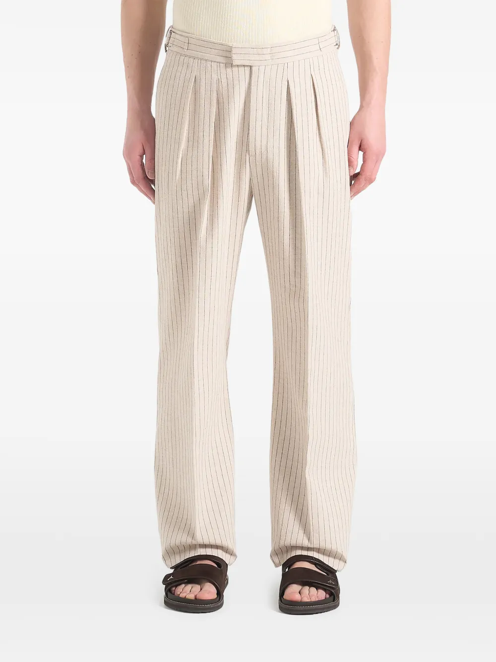 Manière De Voir Pierre pinstripe-pattern pleated tailored trousers | Neutrals | Image 1