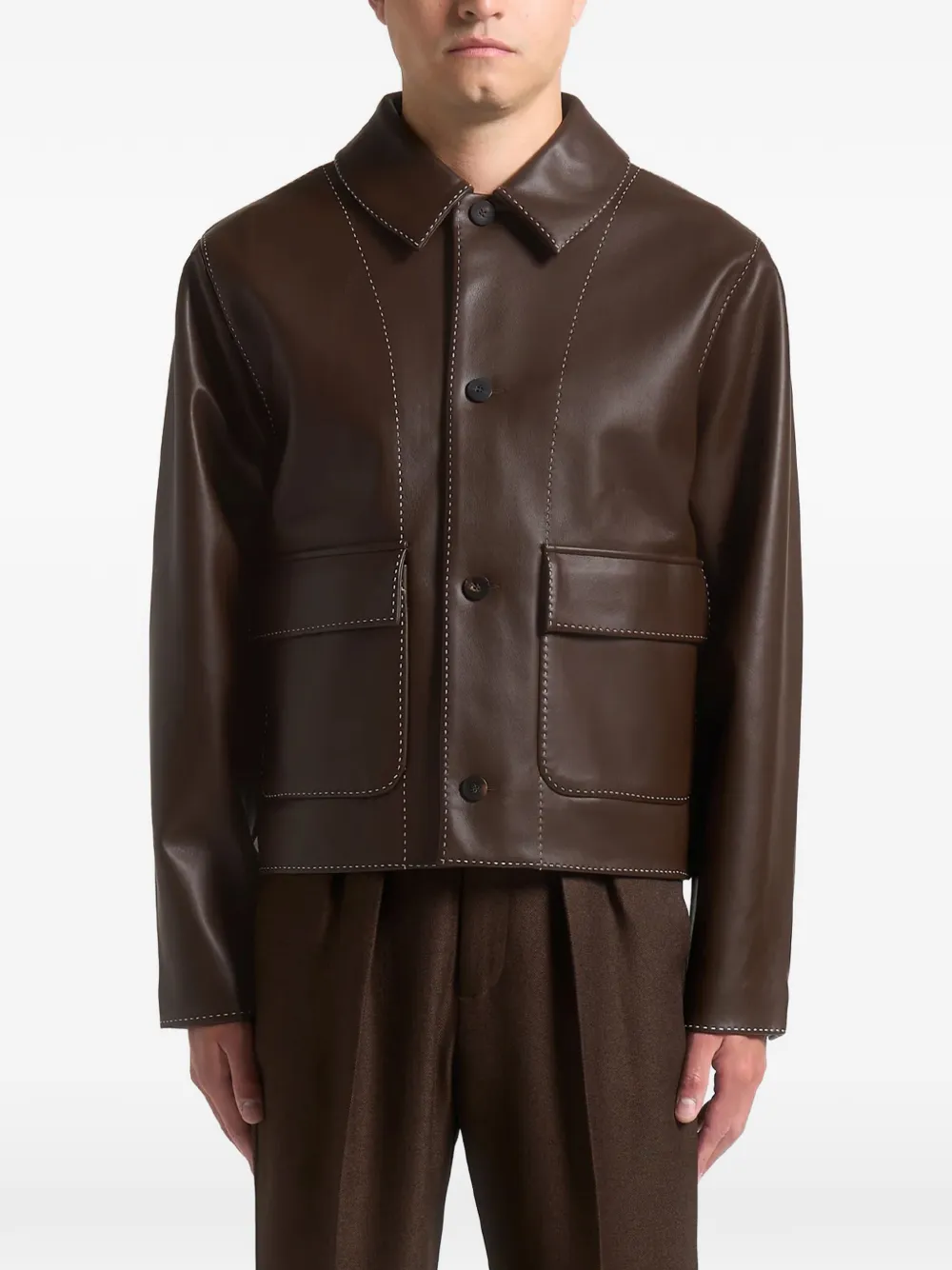 Manière De Voir contrast-stitch pocket jacket - Marrone
