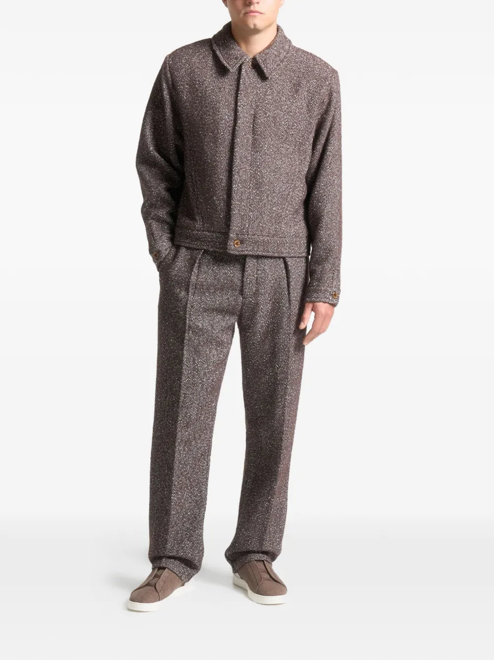 Manière De Voir Dorian herringbone pleated trousers - Bruin