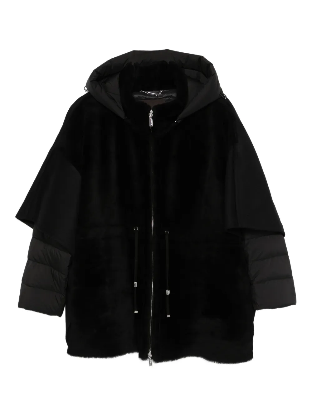 Moorer hodded fur coat | Black | Image 1