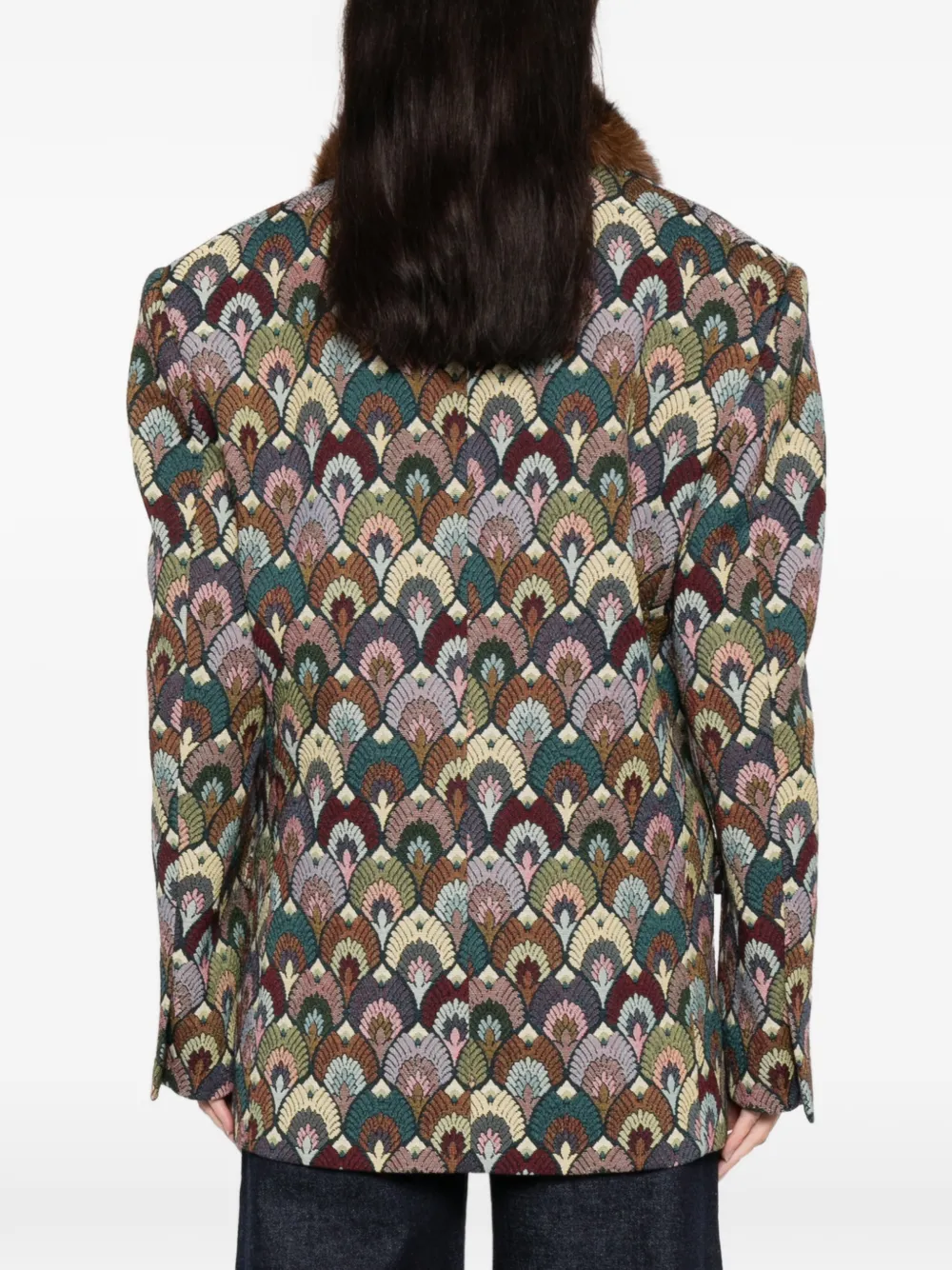 Ava Adore Faux-fur-collar Patterned Coat In Gray