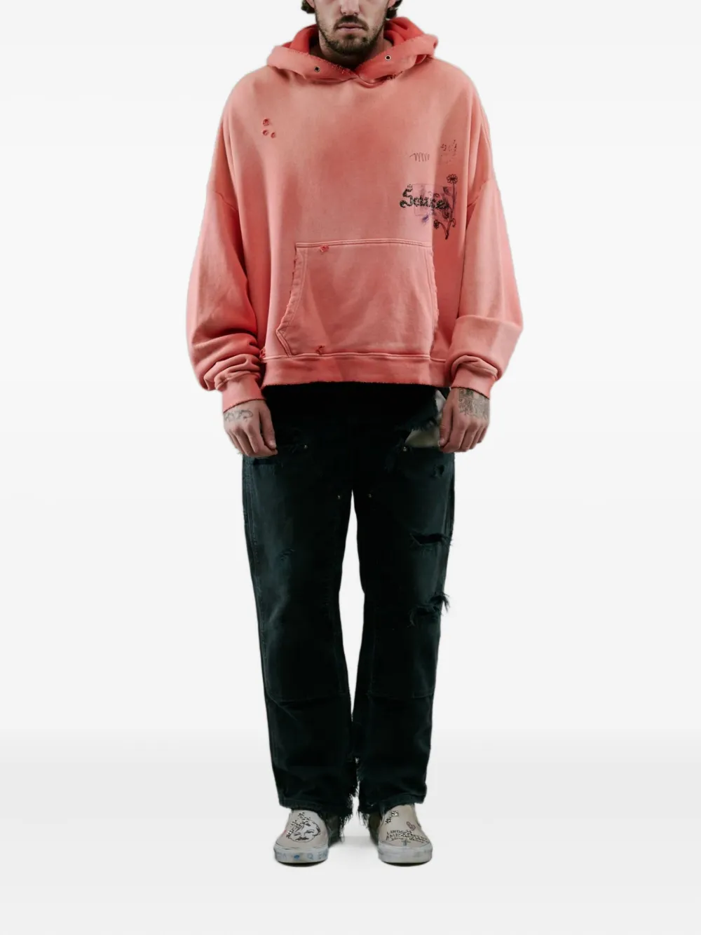 Paly Distressed Graphic Hoodie In Red