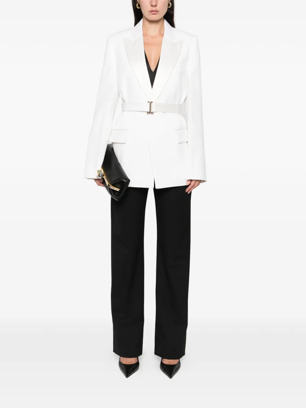 Victoria Beckham Belted Lapel Blazer In White