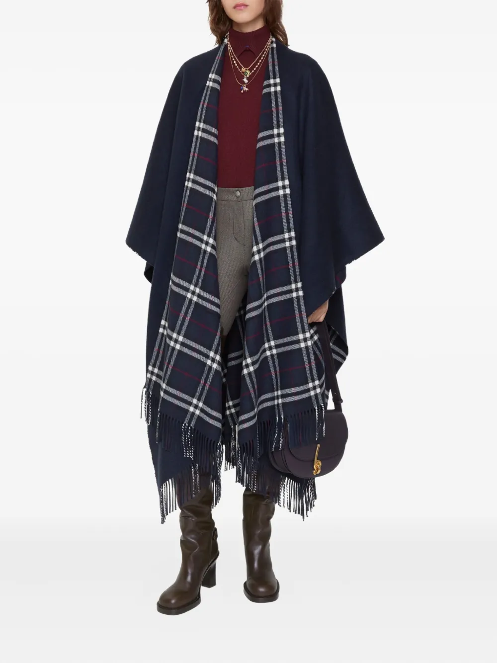 Burberry Wool-cashmere Reversible Cape In Blue