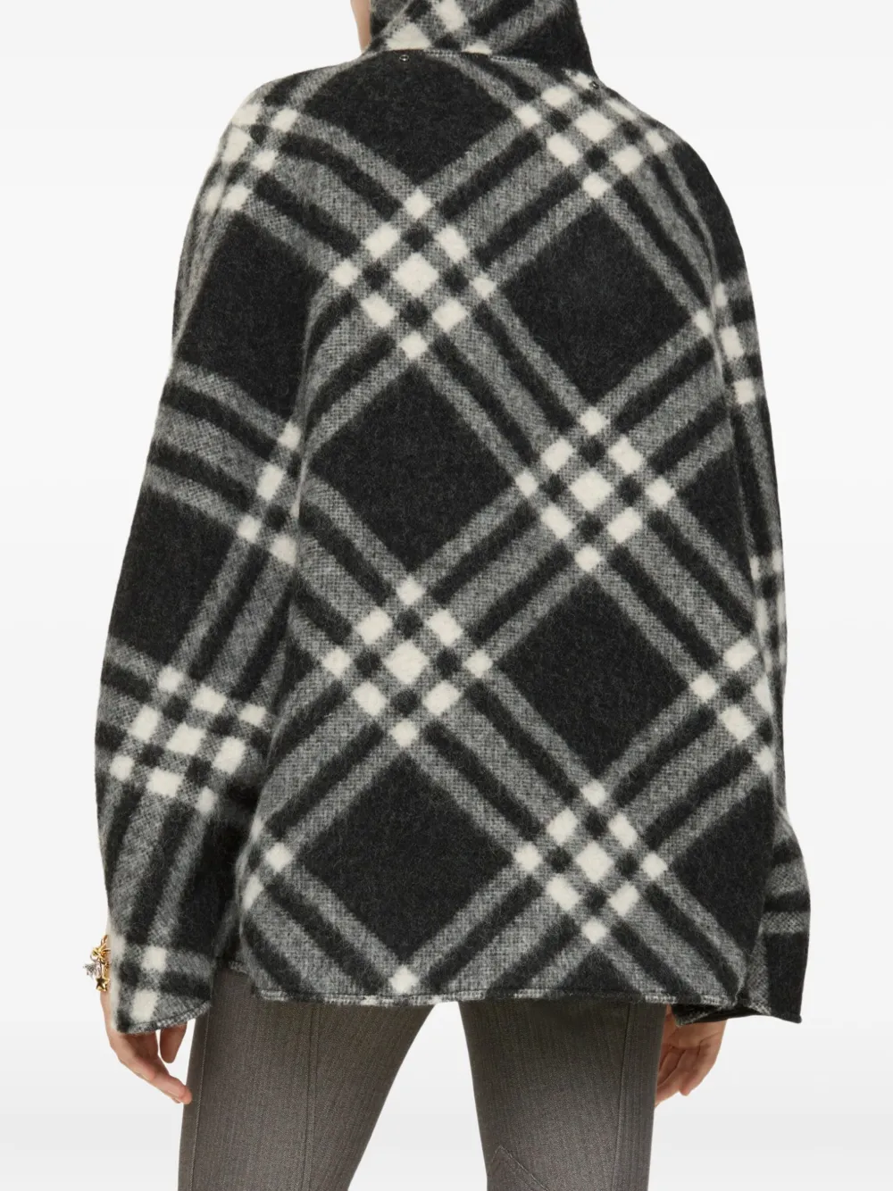  Burberry Check Hooded Wool Poncho - Black 