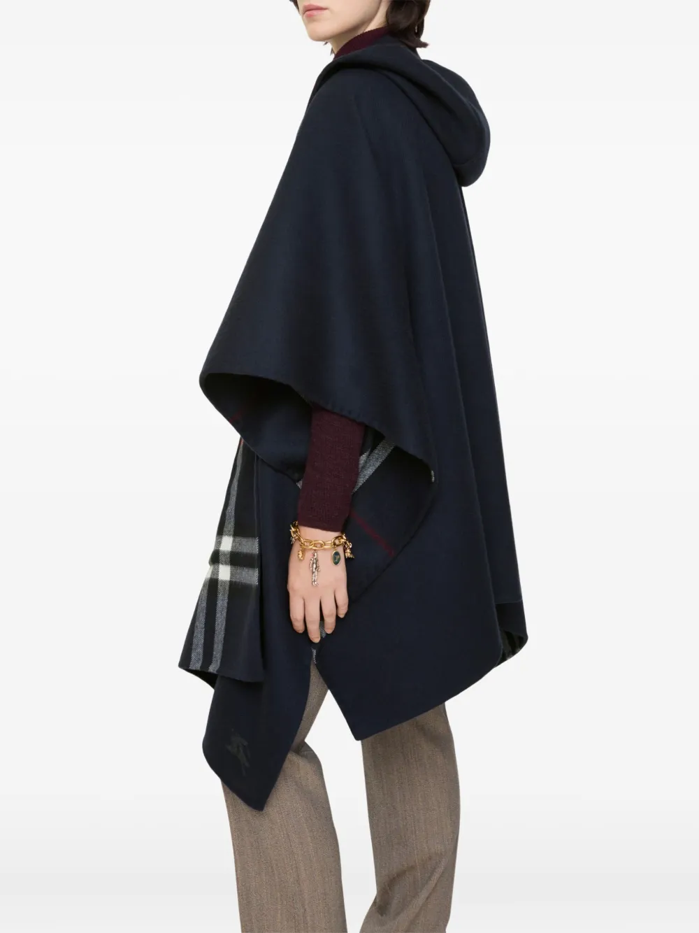 Burberry Hooded Checked Cape In Blue