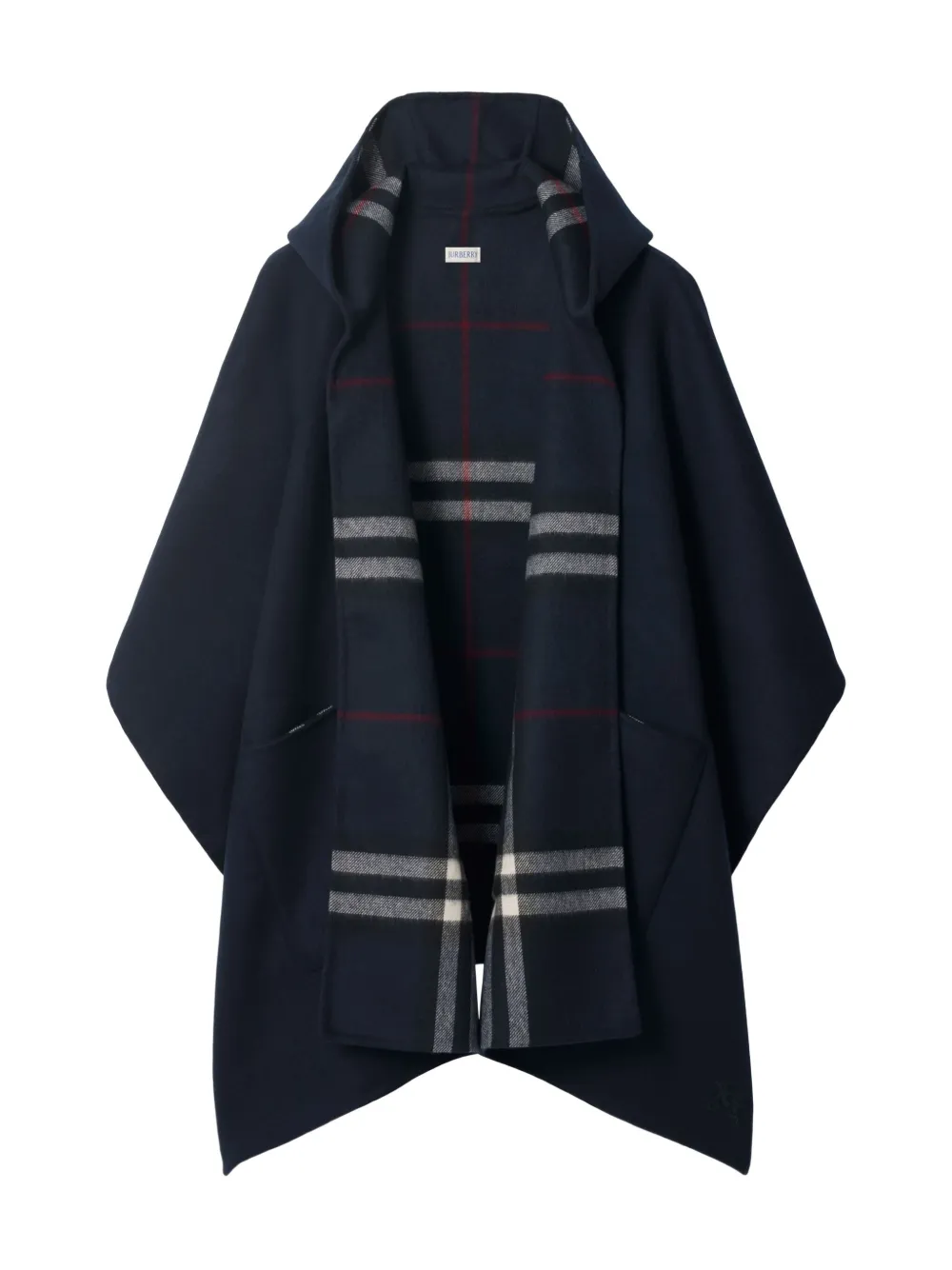 Burberry Hooded Checked Cape In Blue