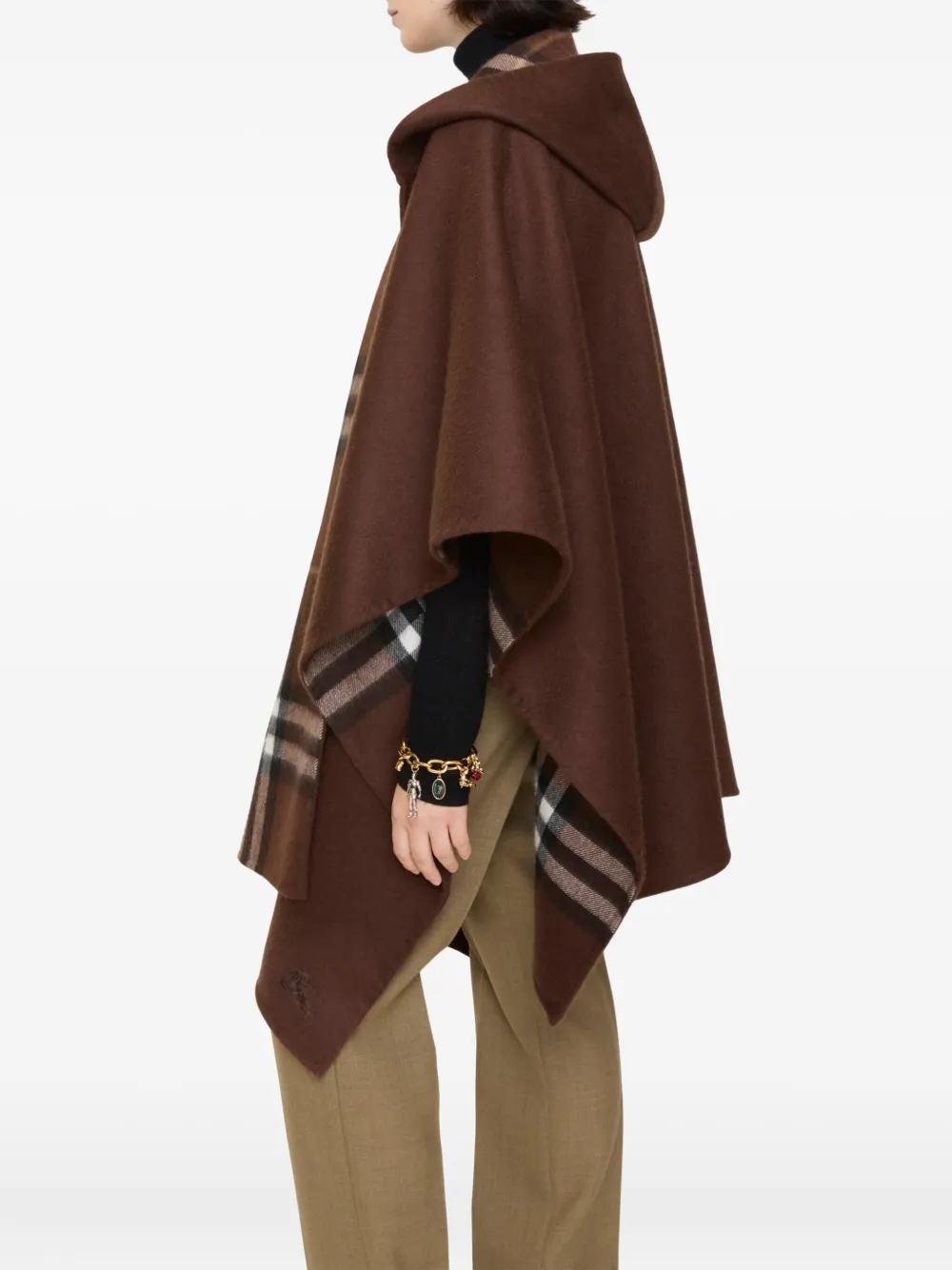 Burberry Hooded Checked Cape In Brown