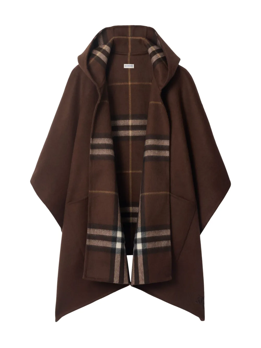 Burberry Hooded Checked Cape In Brown