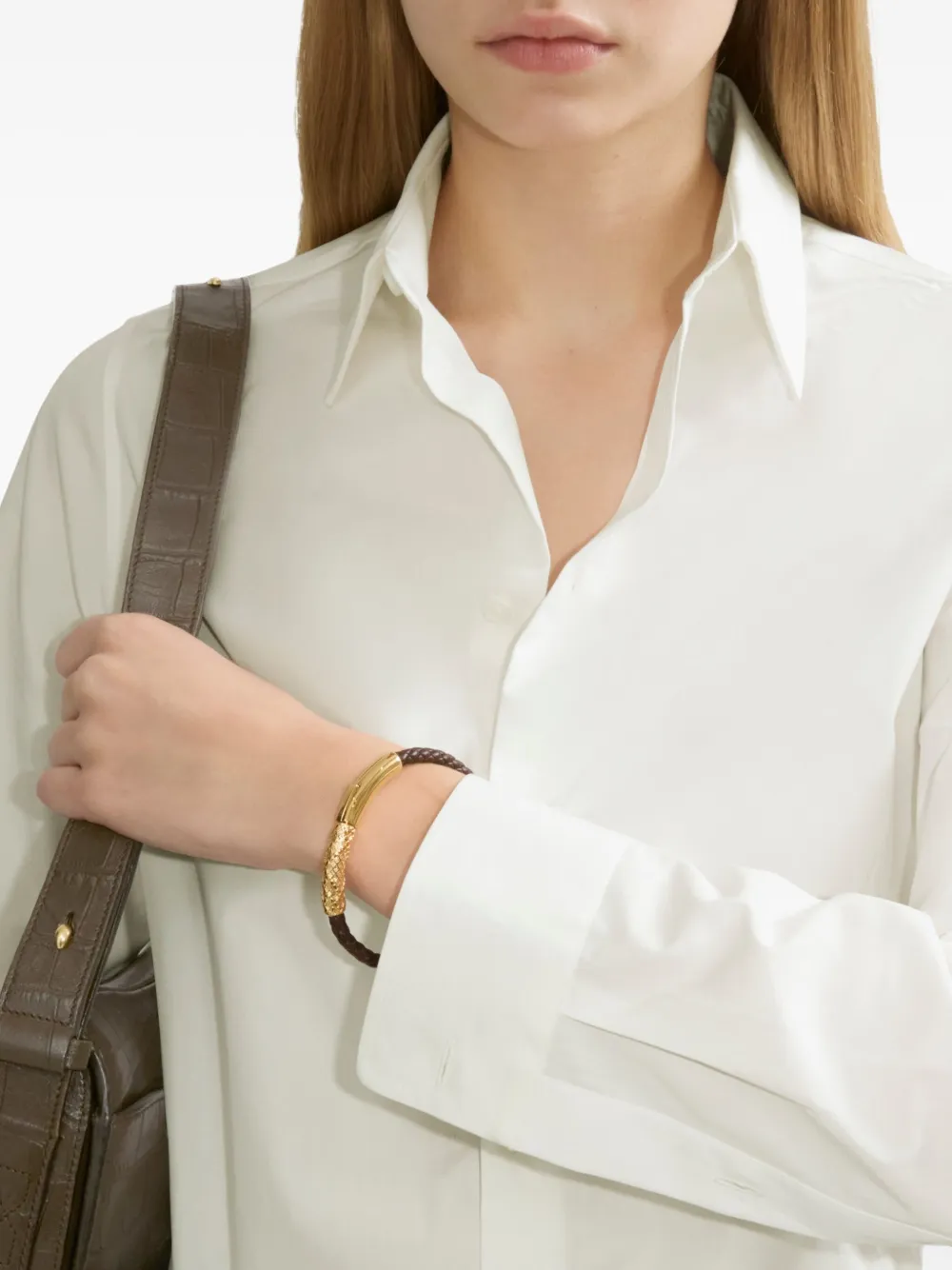 Burberry Check Leather Bracelet In Brown