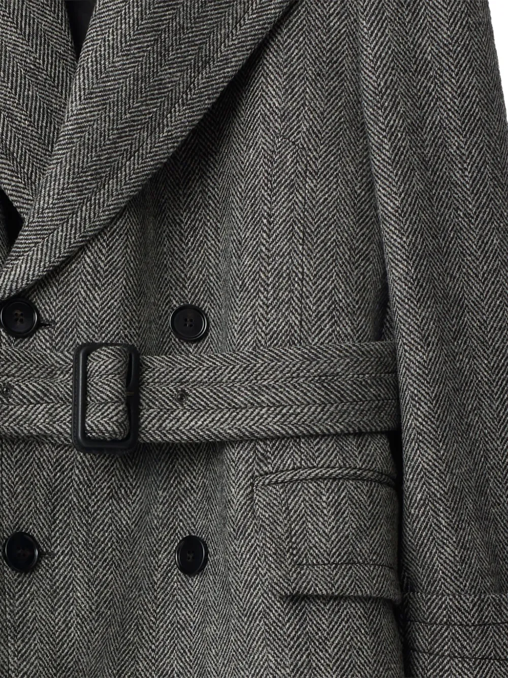 Burberry Wollen trenchcoat met visgraatpatroon en ceintuur Grijs