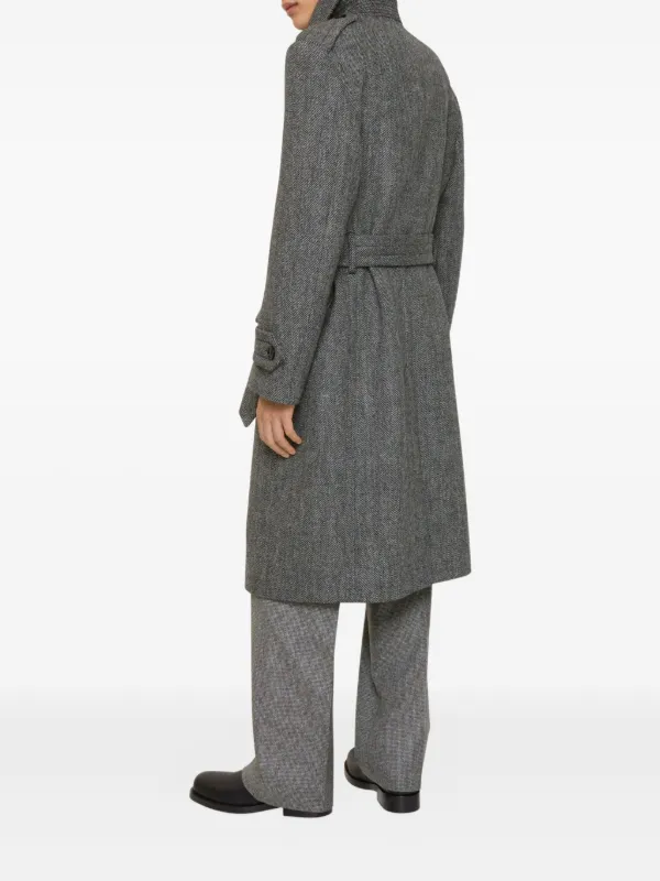 Burberry Long Herringbone Wool Trench Coat | Grey | FARFETCH