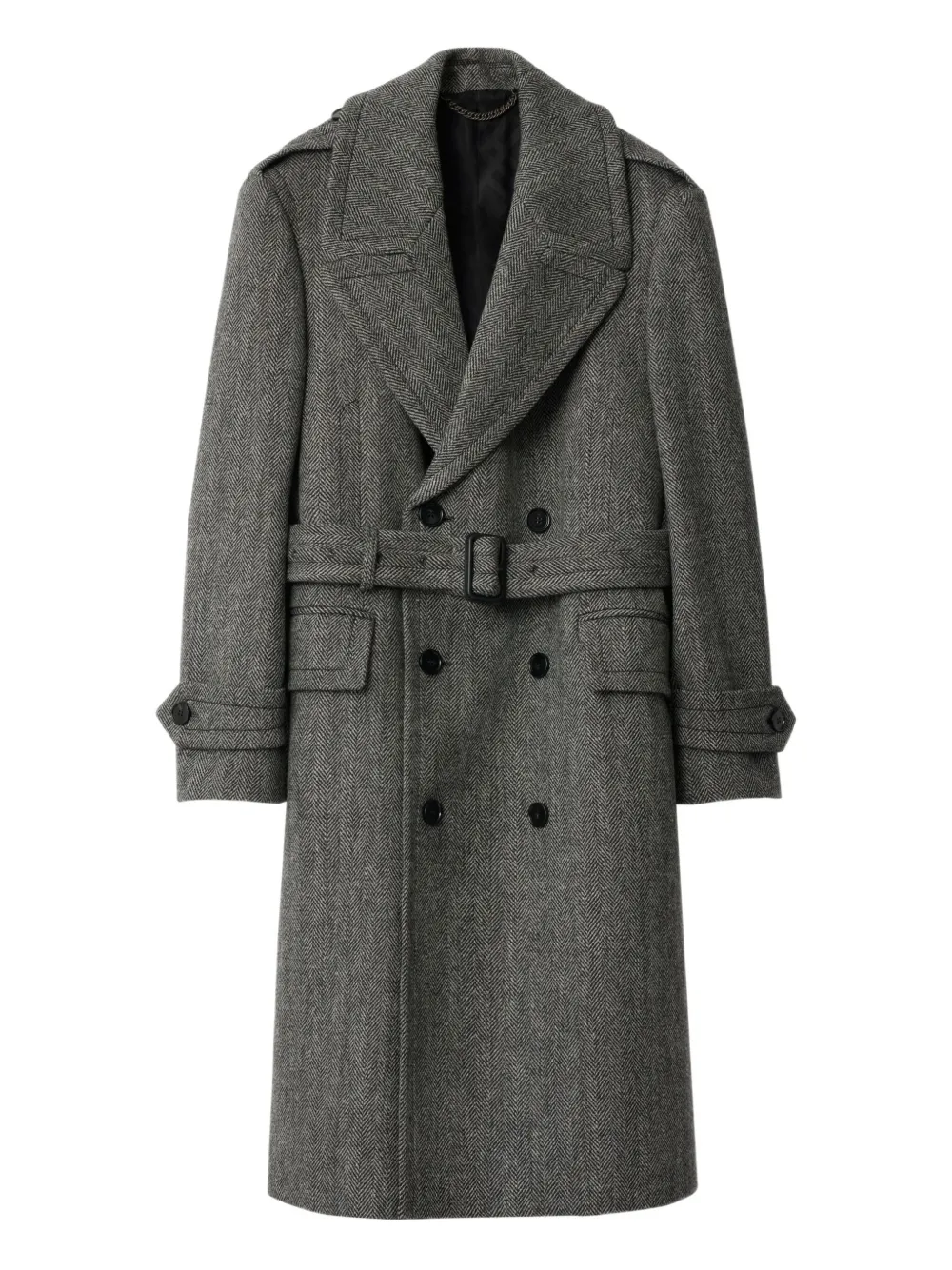 Burberry herringbone-pattern belted wool trench coat | Grey | Image 1