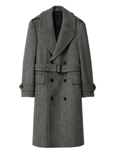 Burberry herringbone-pattern belted wool trench coat