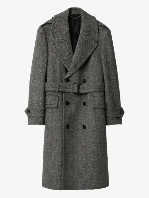 Burberry long herringbone wool trench coat