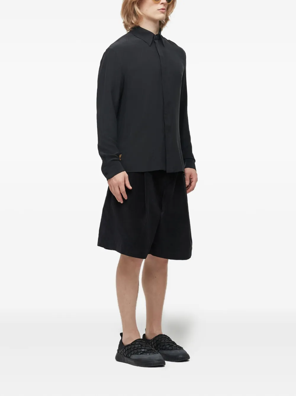 Osklen rose-embroidery silk shirt - Zwart