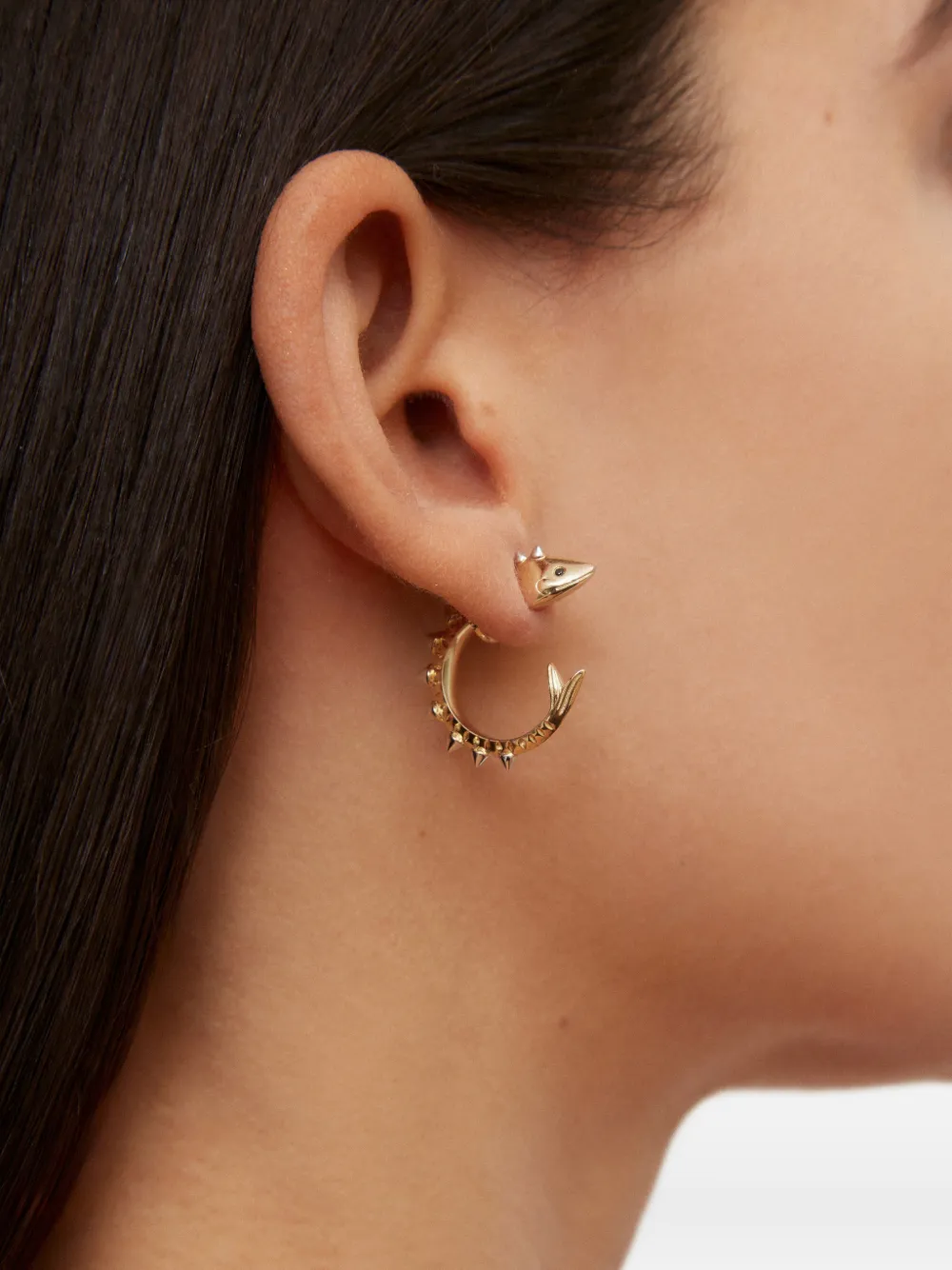Fish Spike Diamond Hoop Earrings